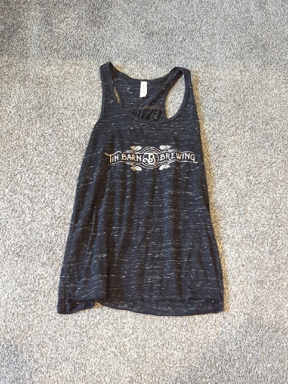 Bella Canvas Black Marled Racerback Tank with White Logo